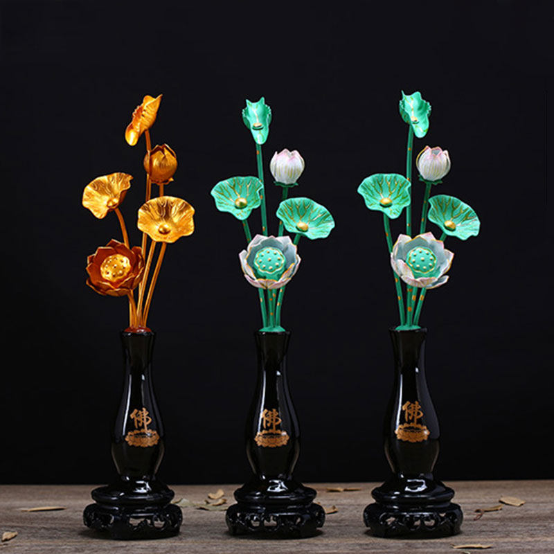 佛堂供佛家用常花佛前供花莲莲花荷花3朵庙鎏摆件