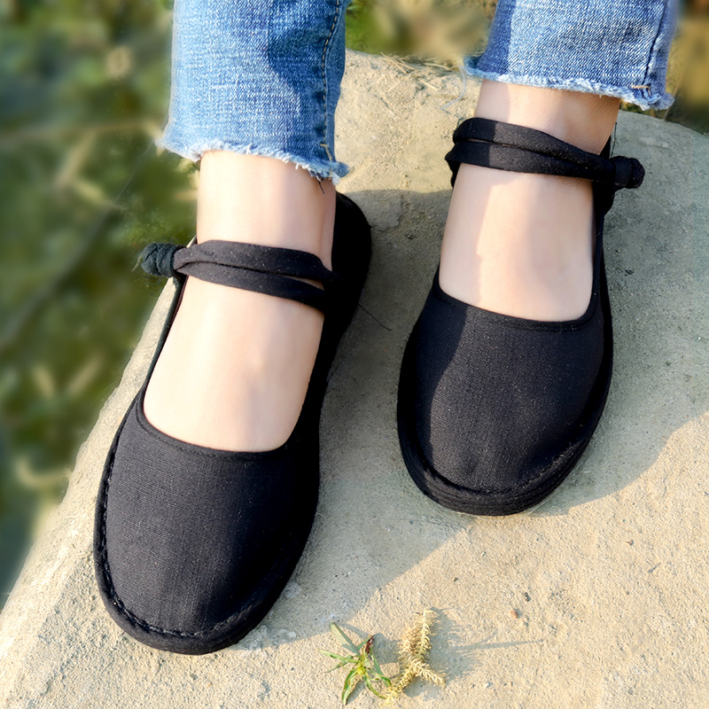 布鞋传统手工千层底女复古汉服浅口一字字盘布鞋