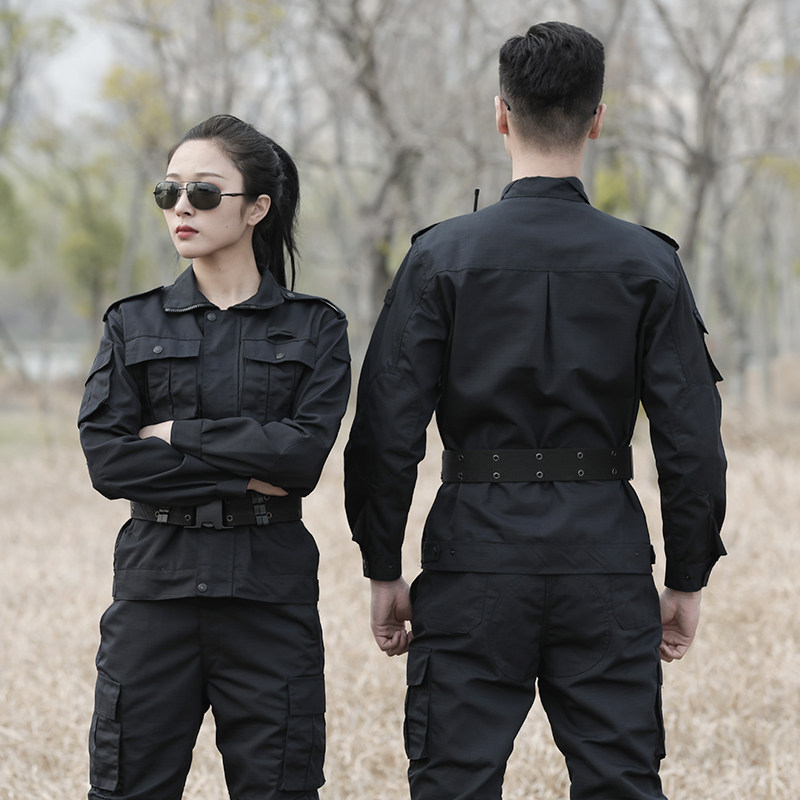 户外迷彩服套装男女保安黑色作训野战耐磨多袋作训外套