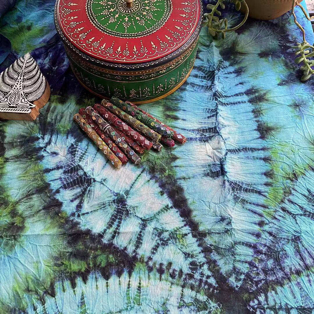 民族特色彩色枫叶云南大理白族手工扎染ins桌布