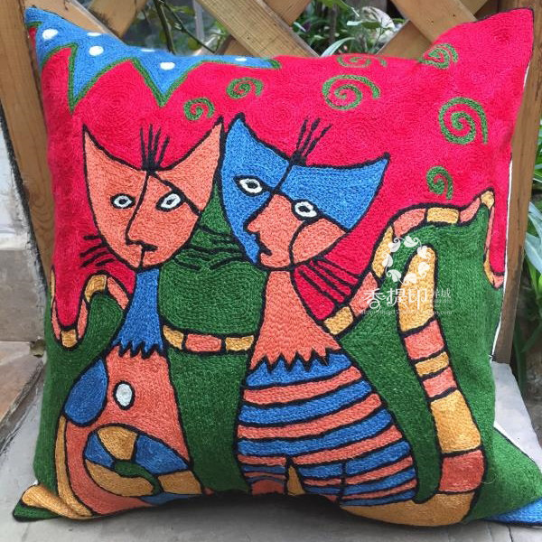 手工印度手绣抱枕枕套靠垫喀什大号加厚棉麻靠垫