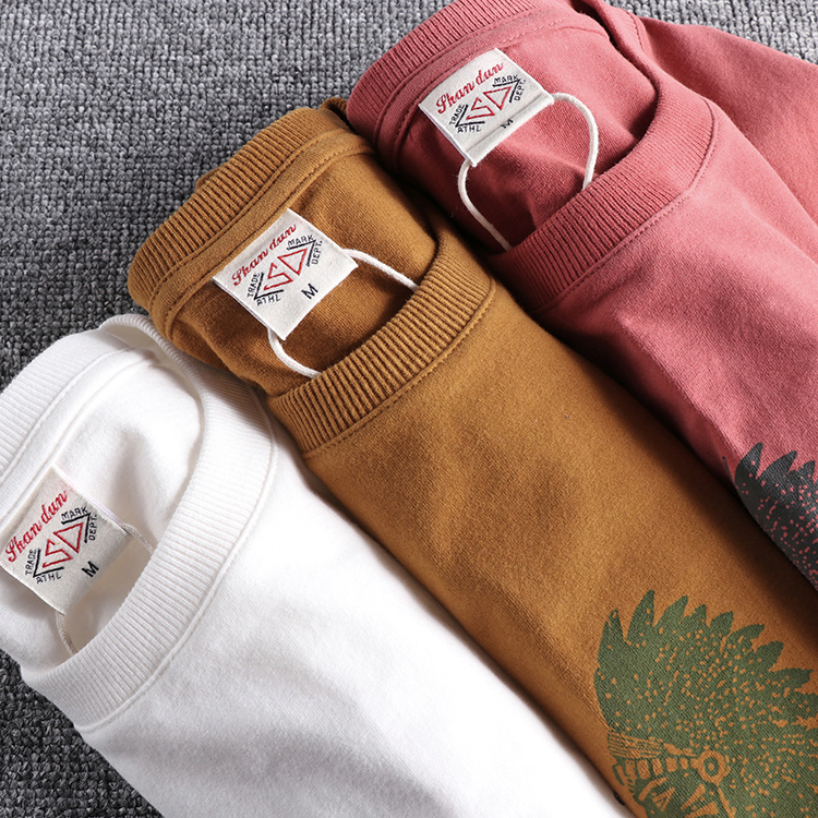 2020夏季男士潮流短袖水洗磨毛复古印第安图案个性百搭T恤男新款