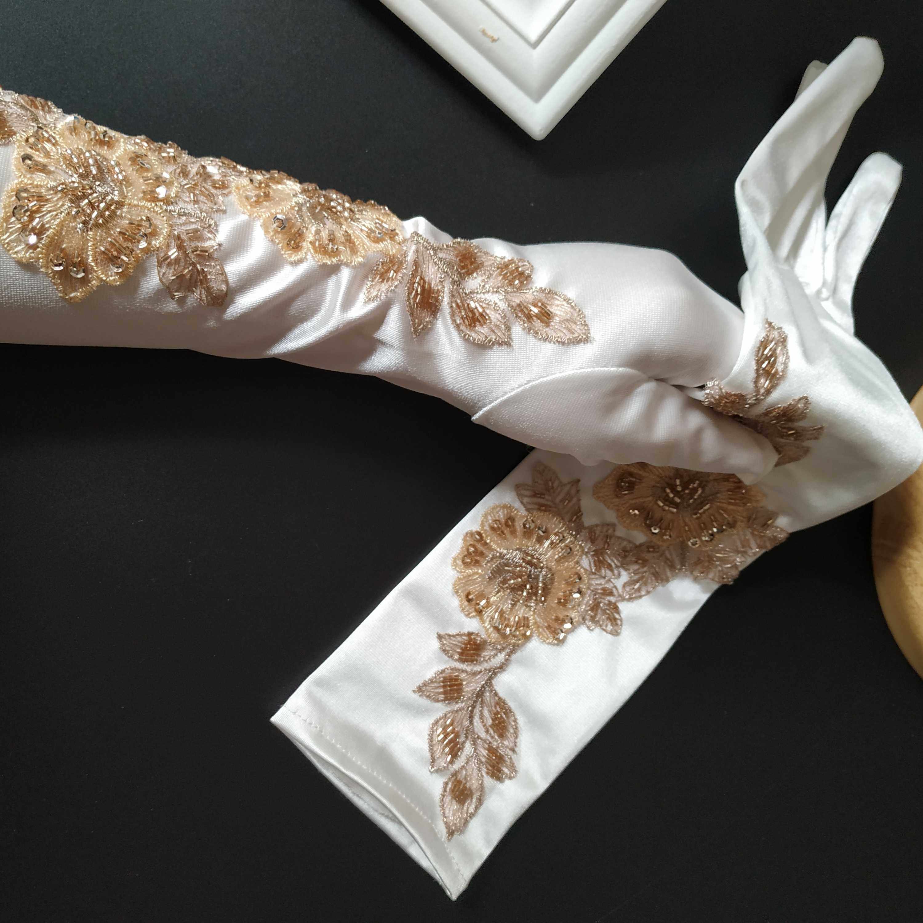 手套晶世因缘原创新品蕾丝珠绣新娘复古缎面婚纱手套