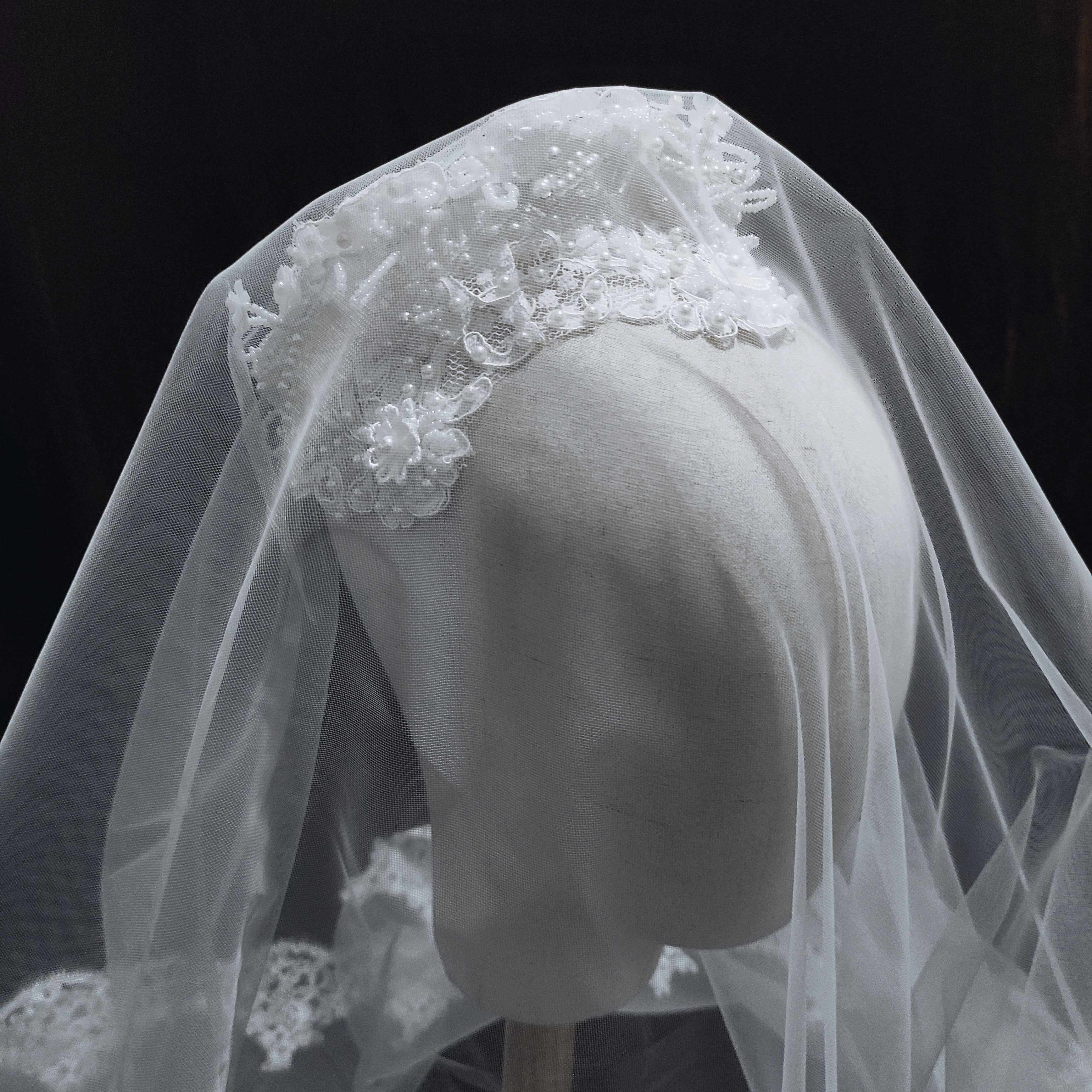 头纱蕾丝定制复古帽子重工珠绣遮面双层王妃头纱