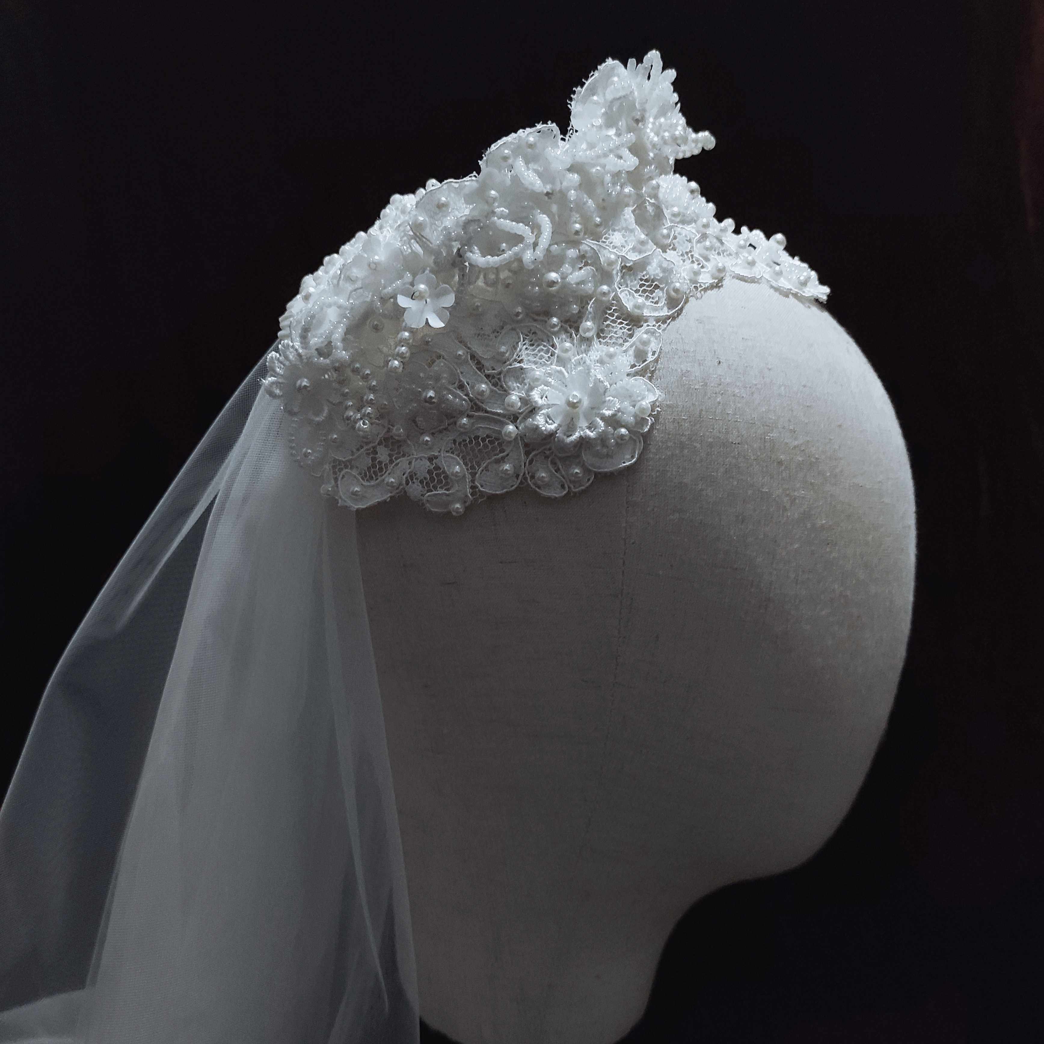 头纱蕾丝定制复古帽子重工珠绣遮面双层王妃头纱