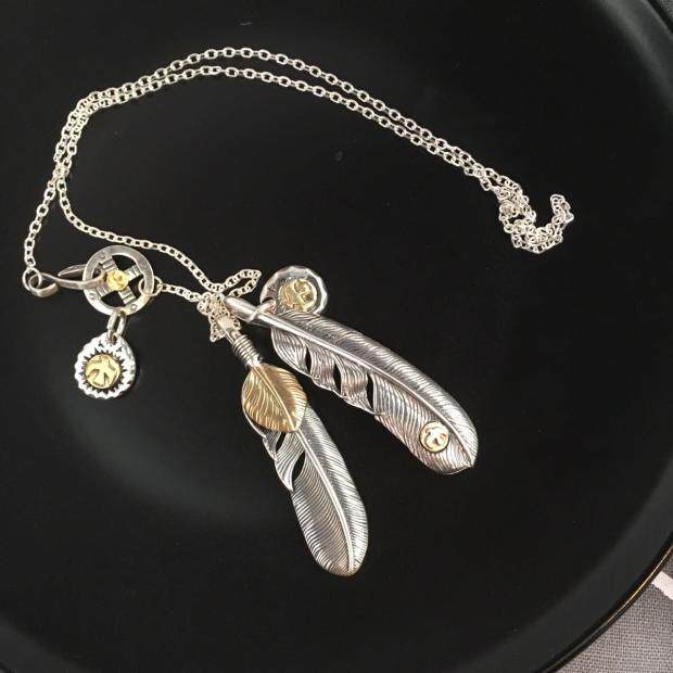日本高桥鹰爪余文乐叶子明星同款纯银羽毛吊坠项链