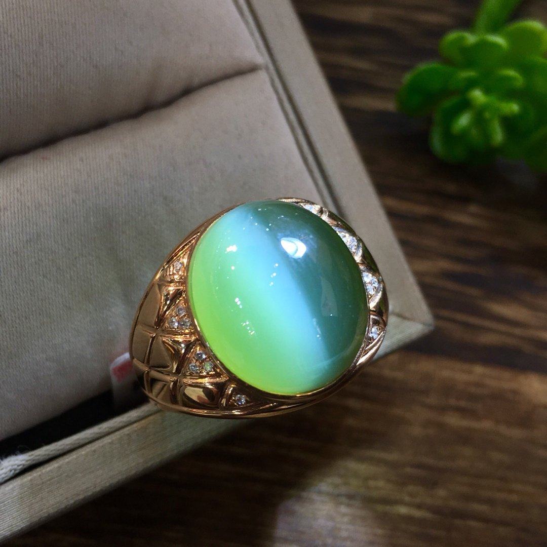 春季爸爸指环猫眼玉石翡翠戒指新款金戒指18k手饰