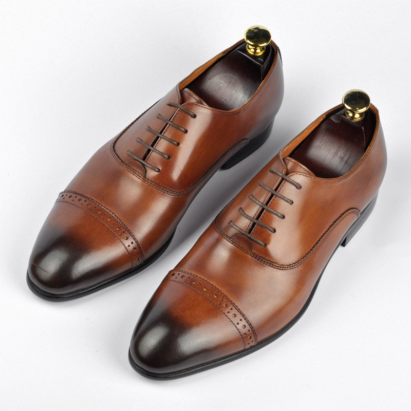 欧美真皮男士商务务正皮鞋修长尖头牛津固特异单鞋