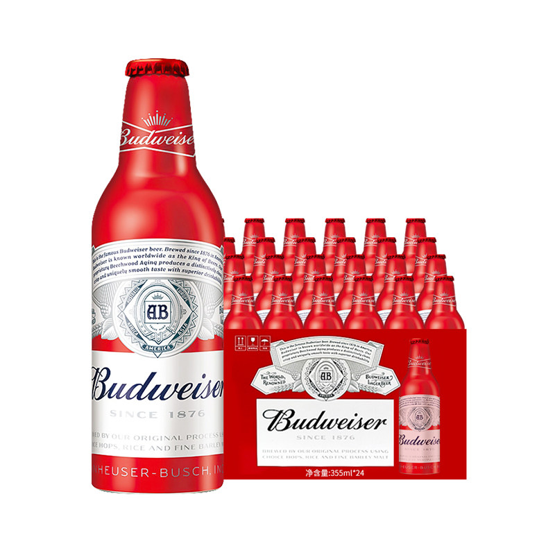 国产百威啤酒铝罐百威整箱355ml24瓶红色铝瓶百威红瓶