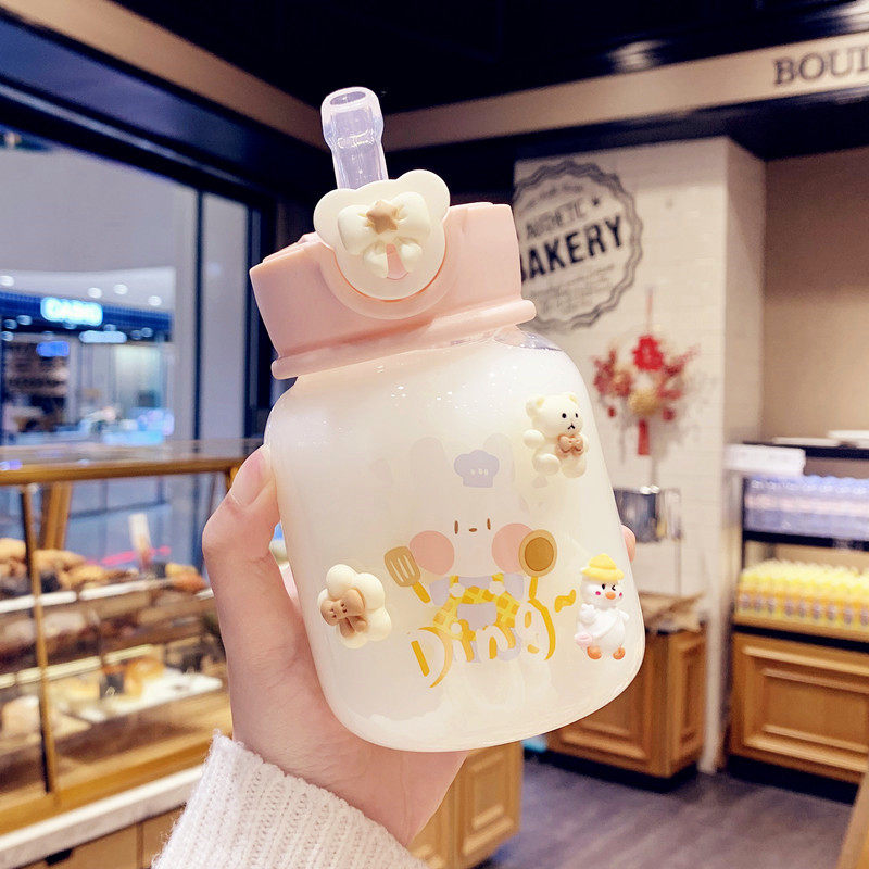 小巧网红小熊吸管杯高颜值可爱少女心水水杯玻璃杯
