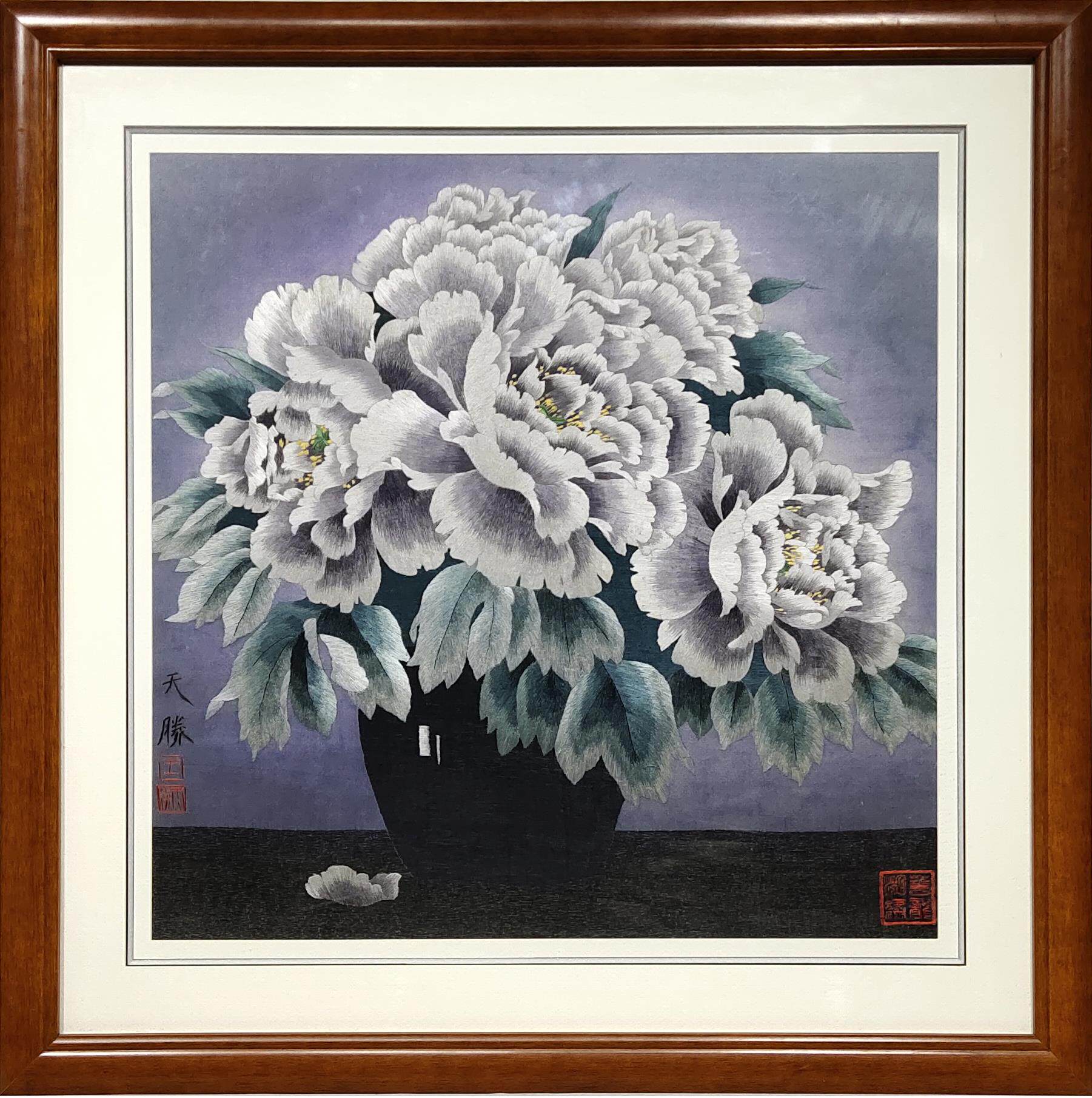 湘绣花卉挂画客厅民间工艺生日商务送礼湘绣