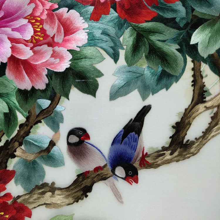 湘绣花开富贵牡丹花花鸟手工刺绣单面湘绣