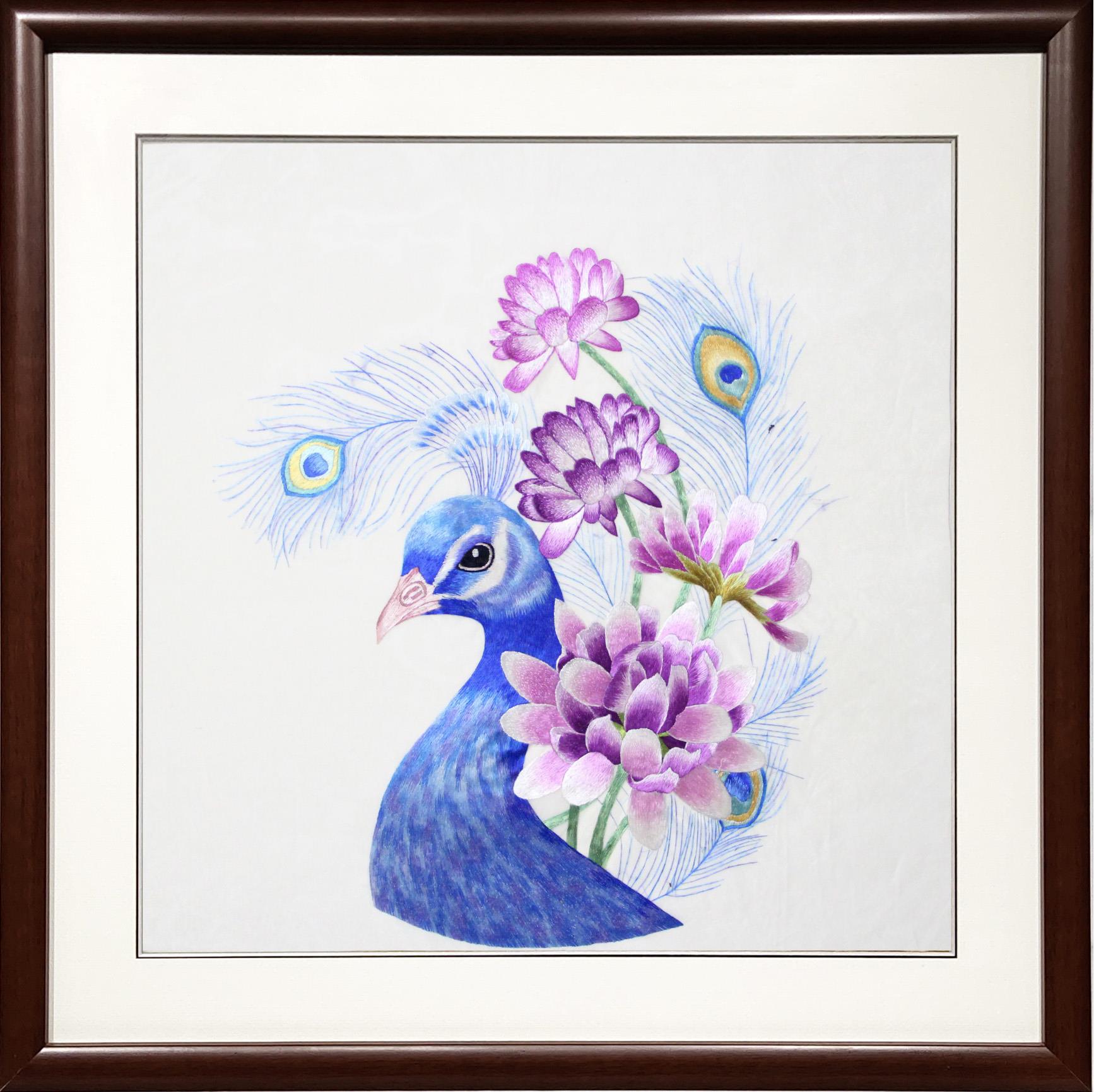 湘绣雀之蓝孔雀典雅中式传统艺术民间工艺手工刺绣湘绣