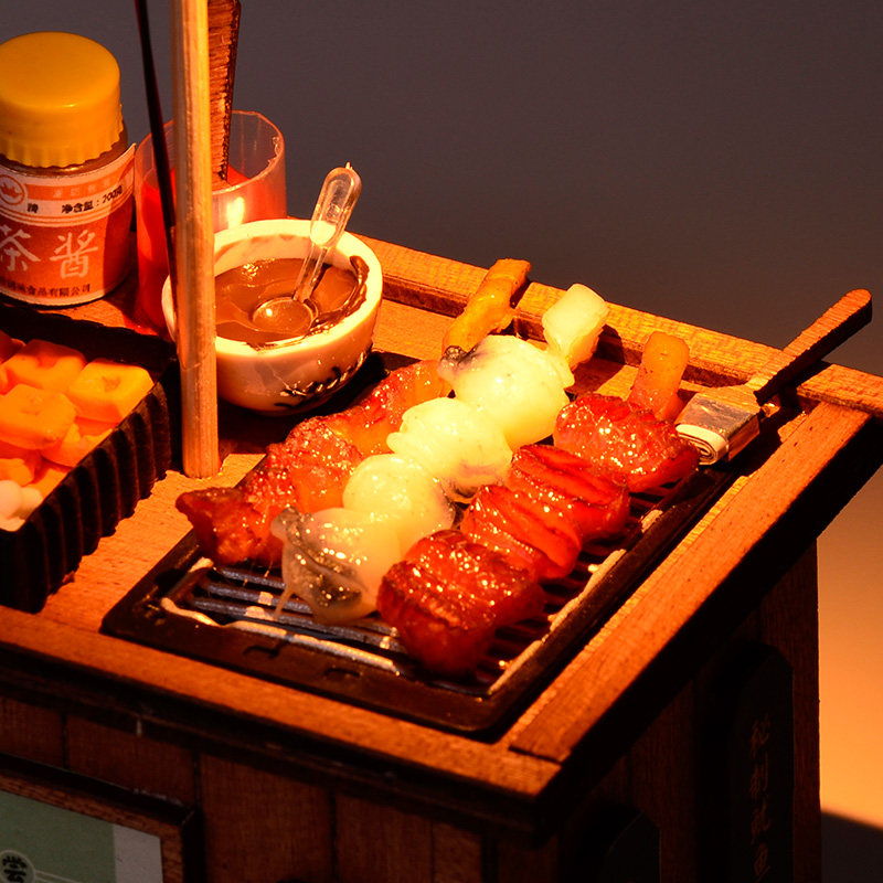 diy小屋手工制作木质食玩场景dollhouse娃娃屋配件车仔档手推车