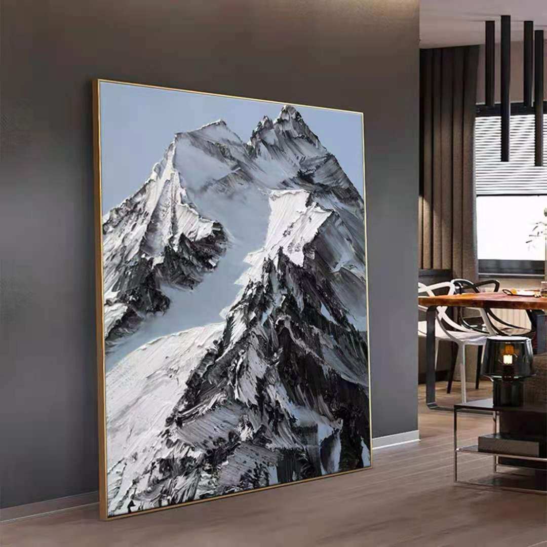 手绘装饰画玄关立体雪山肌理壁画现代风景客厅油画