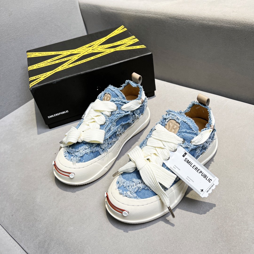 smilerepublic赵思露同款低帮sr帆布鞋开口笑增高男女鞋牛仔蓝色