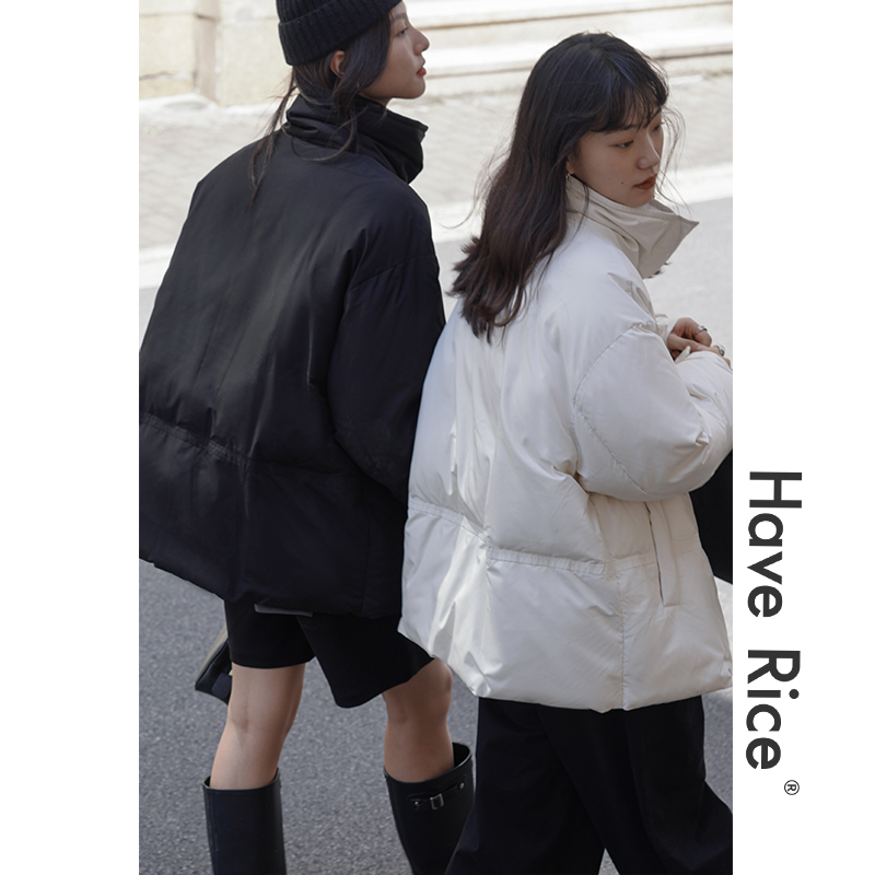 HAVERICE饭馆 超保暖舒感绒黑白色冬季新款棉袄长短款棉服棉衣女