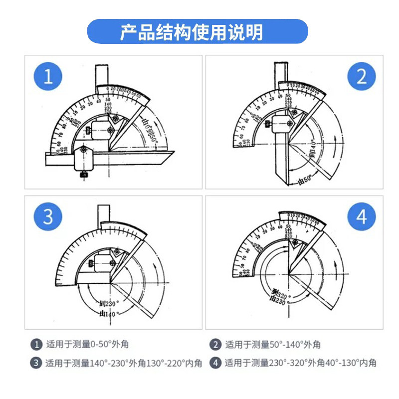 上海精量不锈钢游标万能角度尺0-320度量角器测量仪360度无视差款