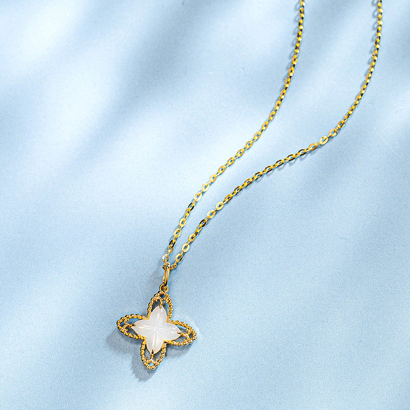 fanci范琦珠宝18k金项链女轻奢彩金和田玉四叶草吊坠中国风锁骨链