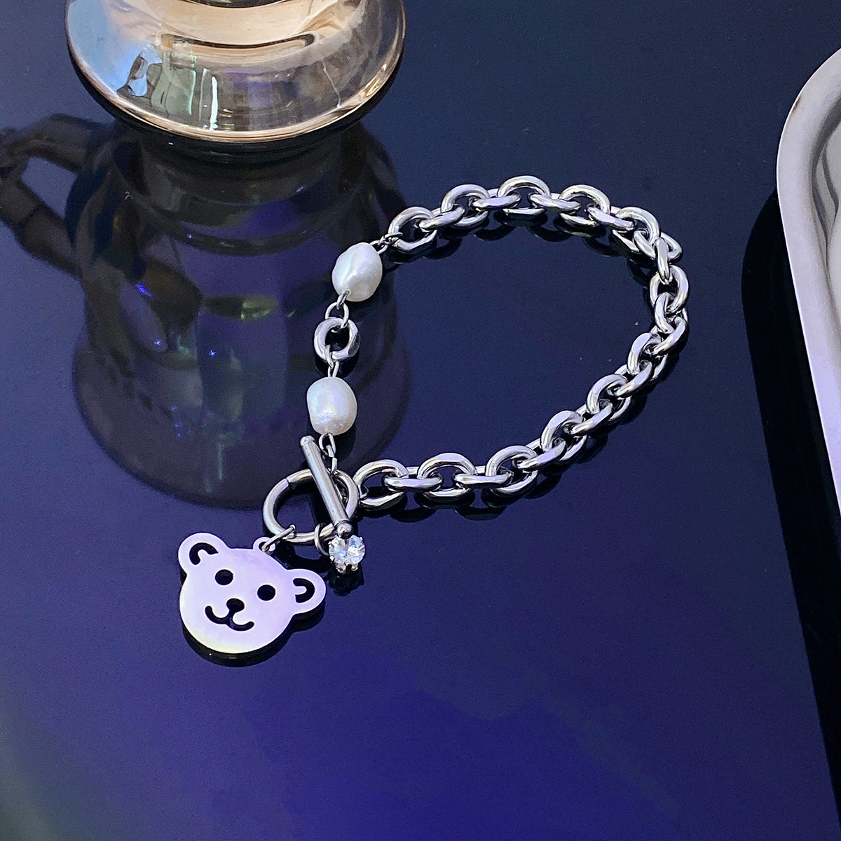 lili新款潮流个性拼接钛钢小熊手链女ins小众设计嘻哈甜酷手环73