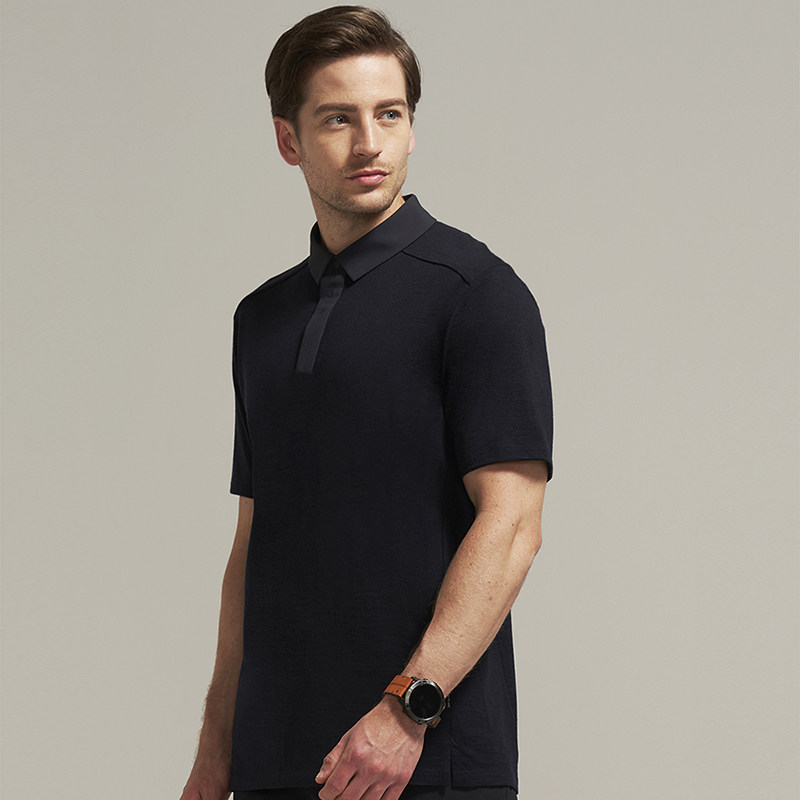sanfo plus户外男款暗夜羊毛polo衫立领短袖衫舒适透气stm-20028