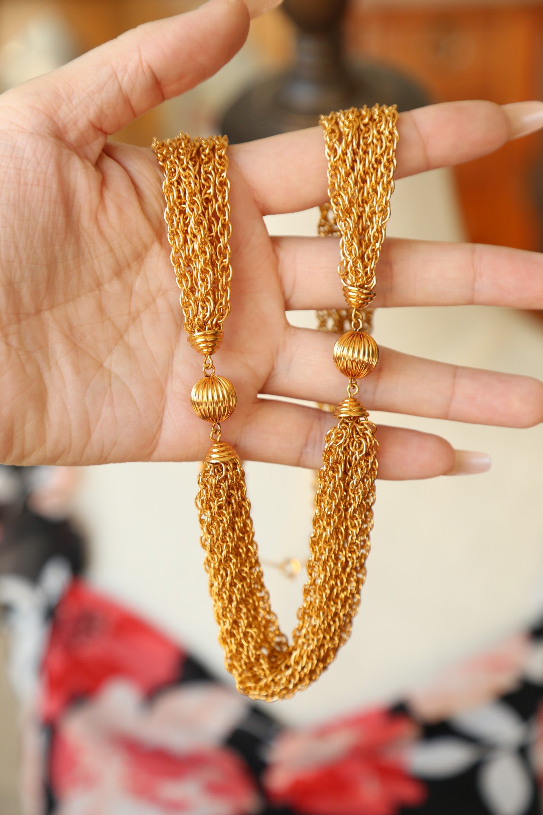 复古大衣vintageavon六层金色重工项链goldenchain项链