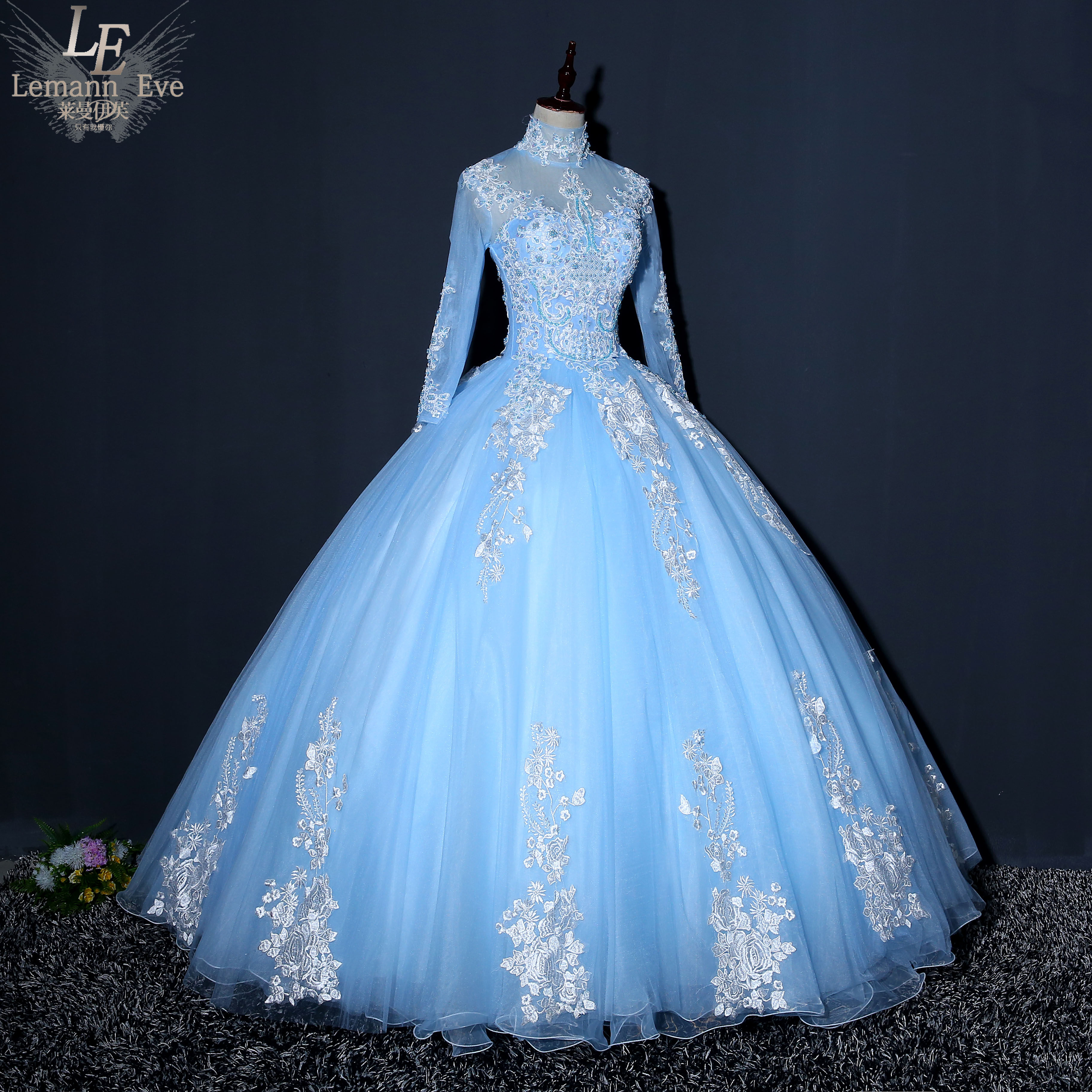 新款立领彩色婚纱礼服艺考独唱演出服蓬蓬裙声乐合唱主持晚礼服女