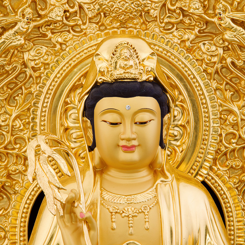 观音佛像供奉家用观世音摆件客厅台湾纯铜贴金金刚座观音菩萨