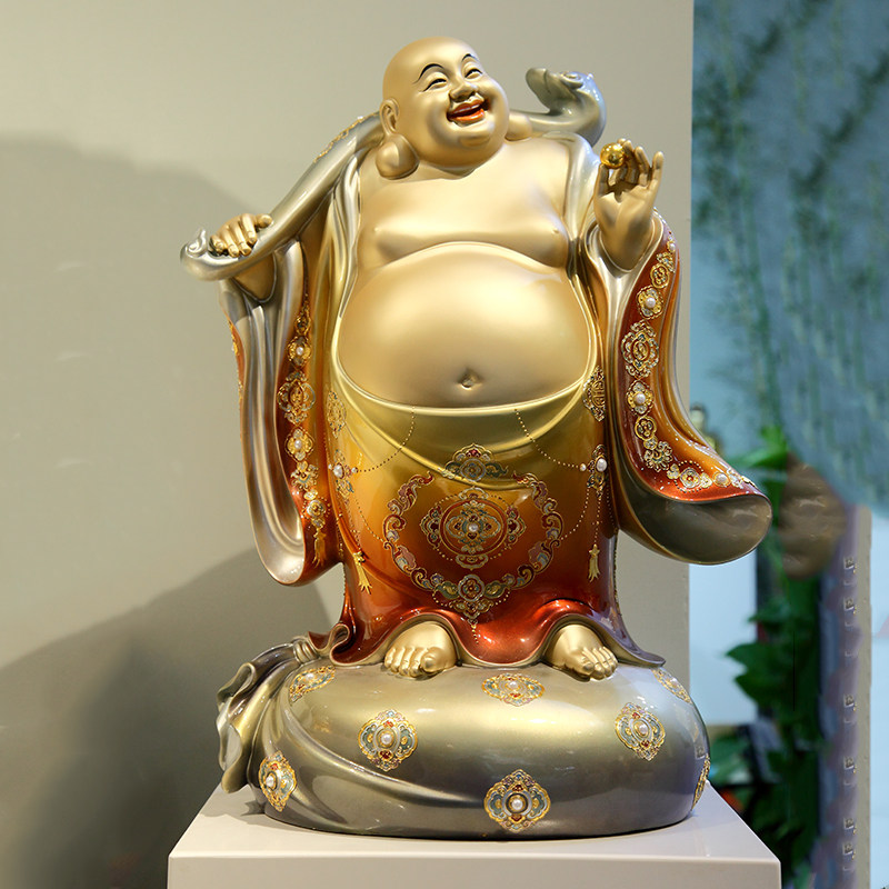 弥勒纯铜菩萨大肚笑佛黄金布袋笑面尚家居客厅摆件