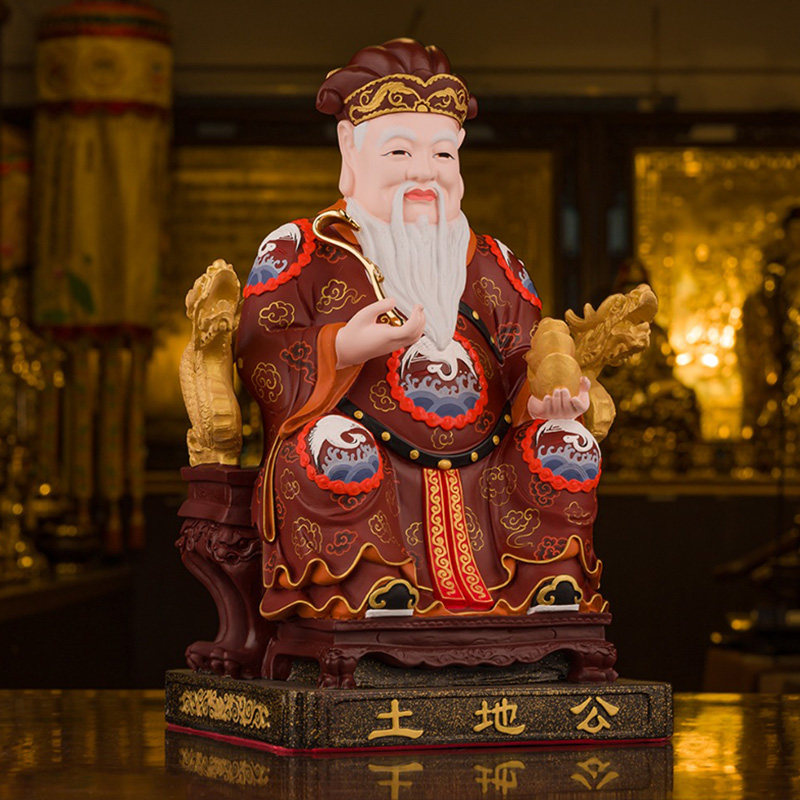 土地神像台湾纯铜彩绘福德正神地主公公大伯摆件