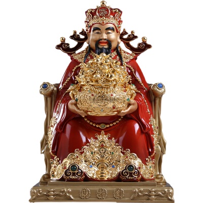 全铜财神爷神像聚宝财神新款手工景泰蓝贴金镶宝客厅招财财神摆件