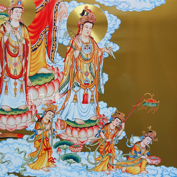 圆通佛具台湾宝华西方三圣接引铜版画纯铜铜板其他装饰画