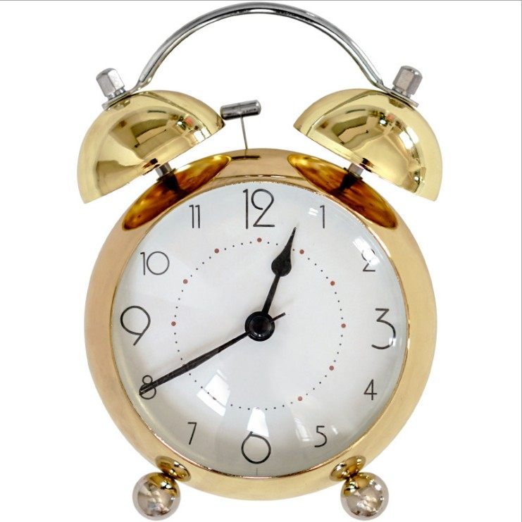 北欧金色复古金属打铃机械小闹钟静音创意学生用床头夜光多功能