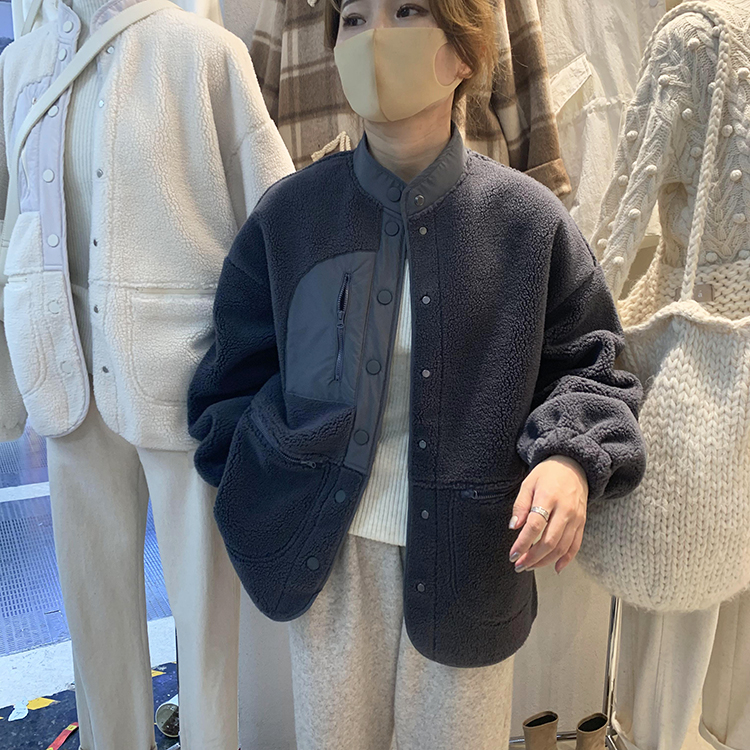 羊羔毛外套女秋冬摇粒绒2021新款韩版百搭颗粒绒立领加厚宽松夹克