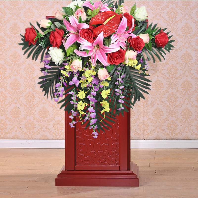 讲台仿真会议桌主持装饰前台发言台假仿真花