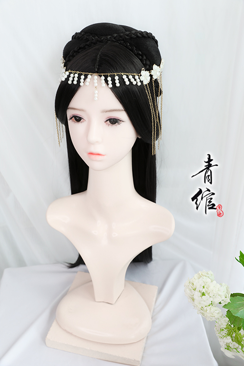 古风汉服古装cos假发女 古代舞蹈发型造型襦裙少女汉服黑长直假发