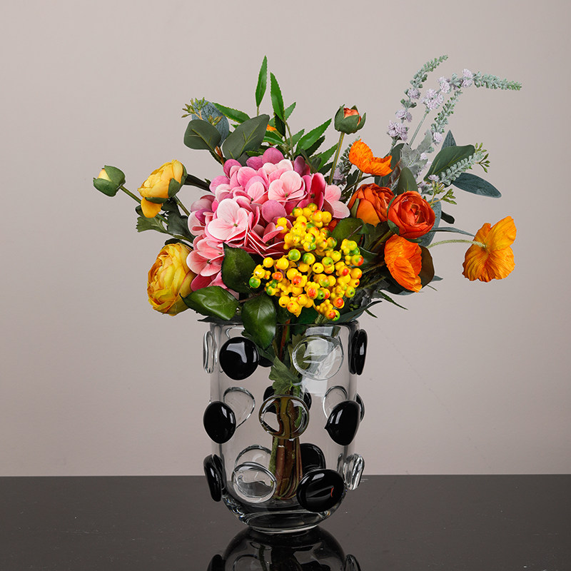 现代极简样板电视柜装饰品北欧黑白立体玻璃花瓶花瓶