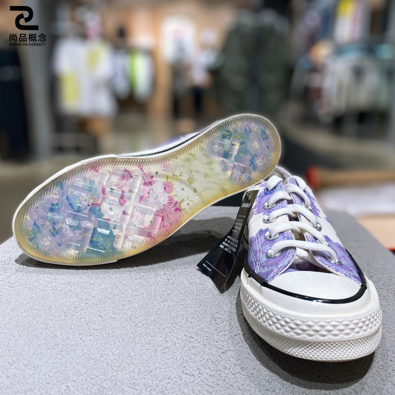 converse匡威1970s 花卉欧根纱刺绣果冻底高低底帮帆布鞋 570580c