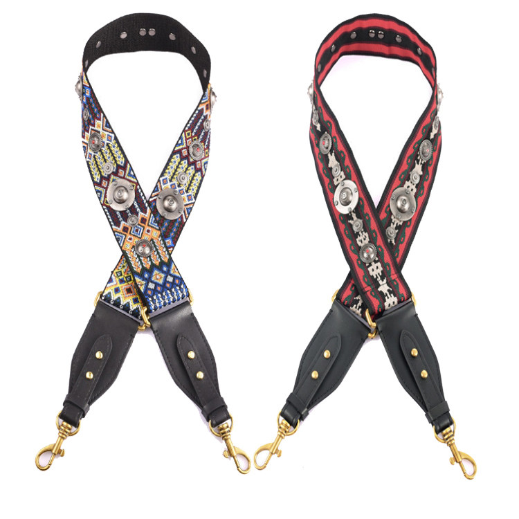 肩带加宽帆布拼接真皮单肩带包带斜铆钉民族风带单包带