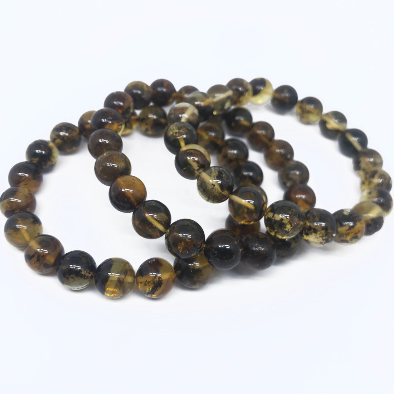 琥珀蜜蜡药珀植物帝王圆珠手串单圈佛珠天然手饰