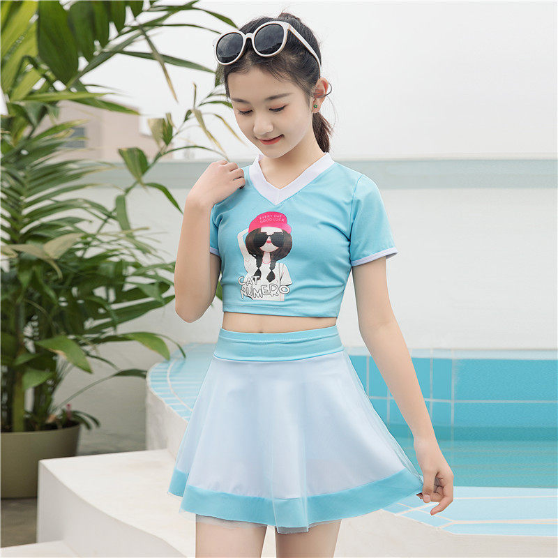 分体儿童10-13岁女孩中大童少女裙平角泳装女童儿童泳衣