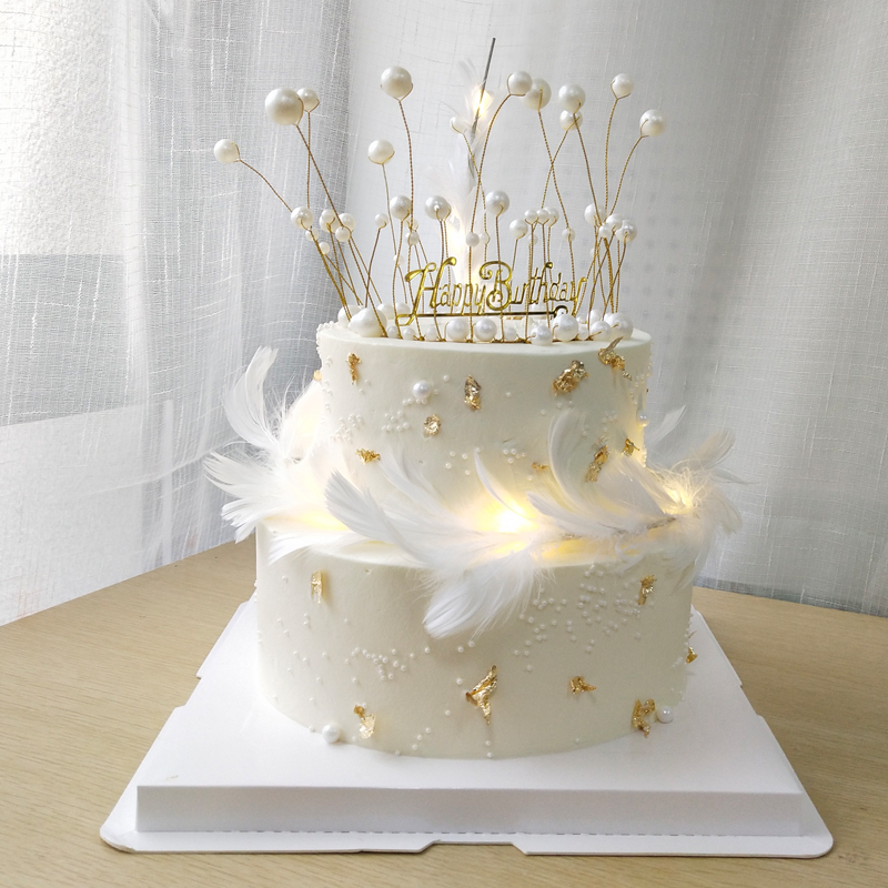 重庆同城配送网红皇冠羽毛双层2层简约ins新鲜生日蛋糕