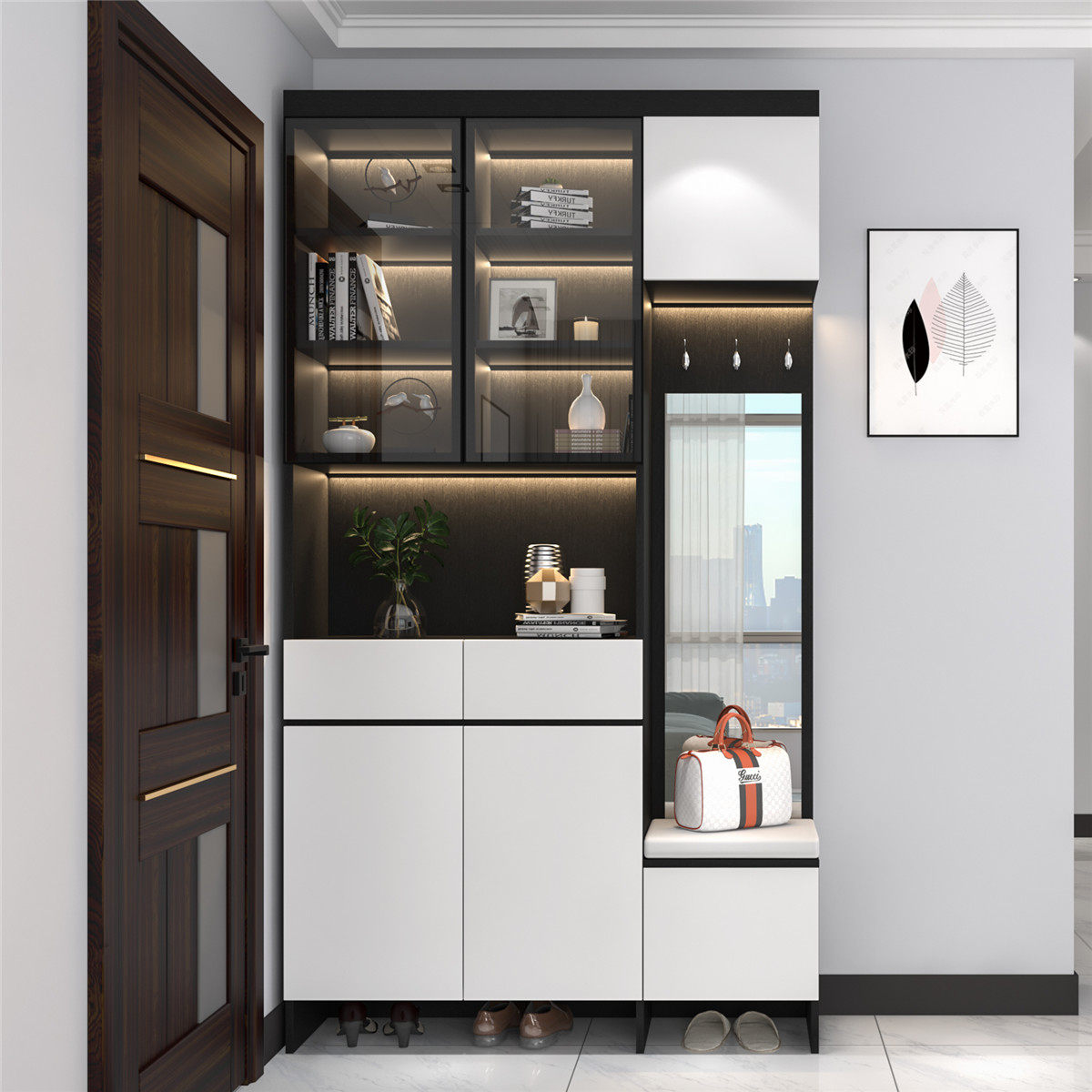 进门玄关柜鞋柜一体靠墙入户轻奢现代简约家用门口门厅鞋柜衣帽柜