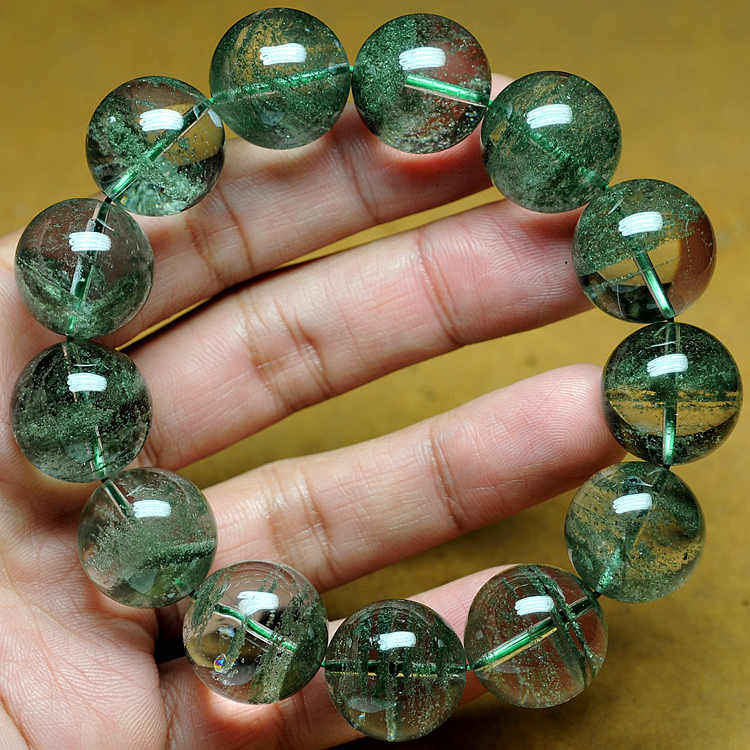 天然水晶绿幽灵手链女 千层山聚宝盆绿幽灵手串 男女款 一物一图