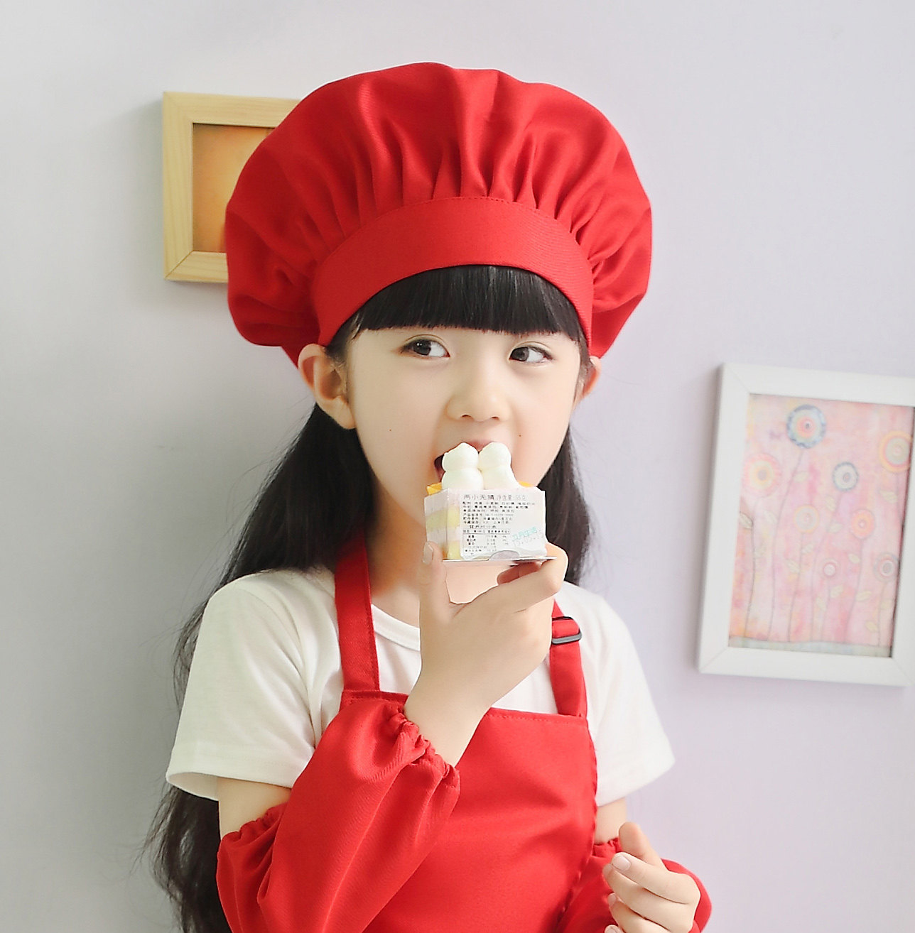 帽子儿童厨师圆顶多色褶皱亲子烘焙diy通用帽子