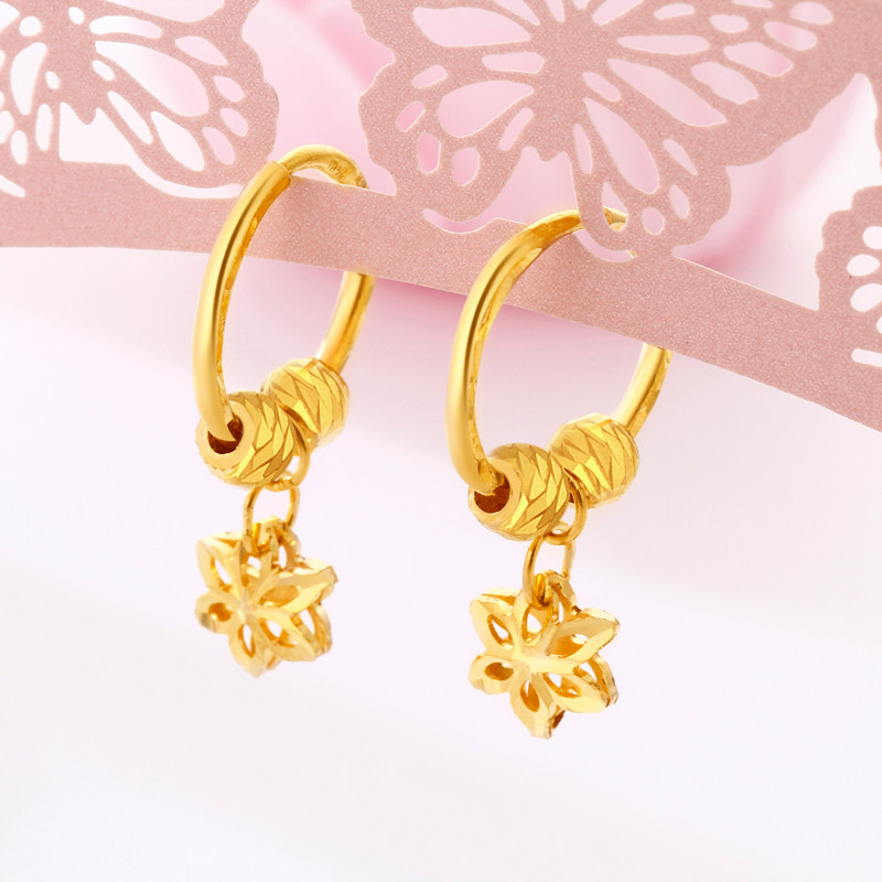 zsk珠宝黄金耳环水仙花足金耳钉耳饰耳坠金耳吊耳饰