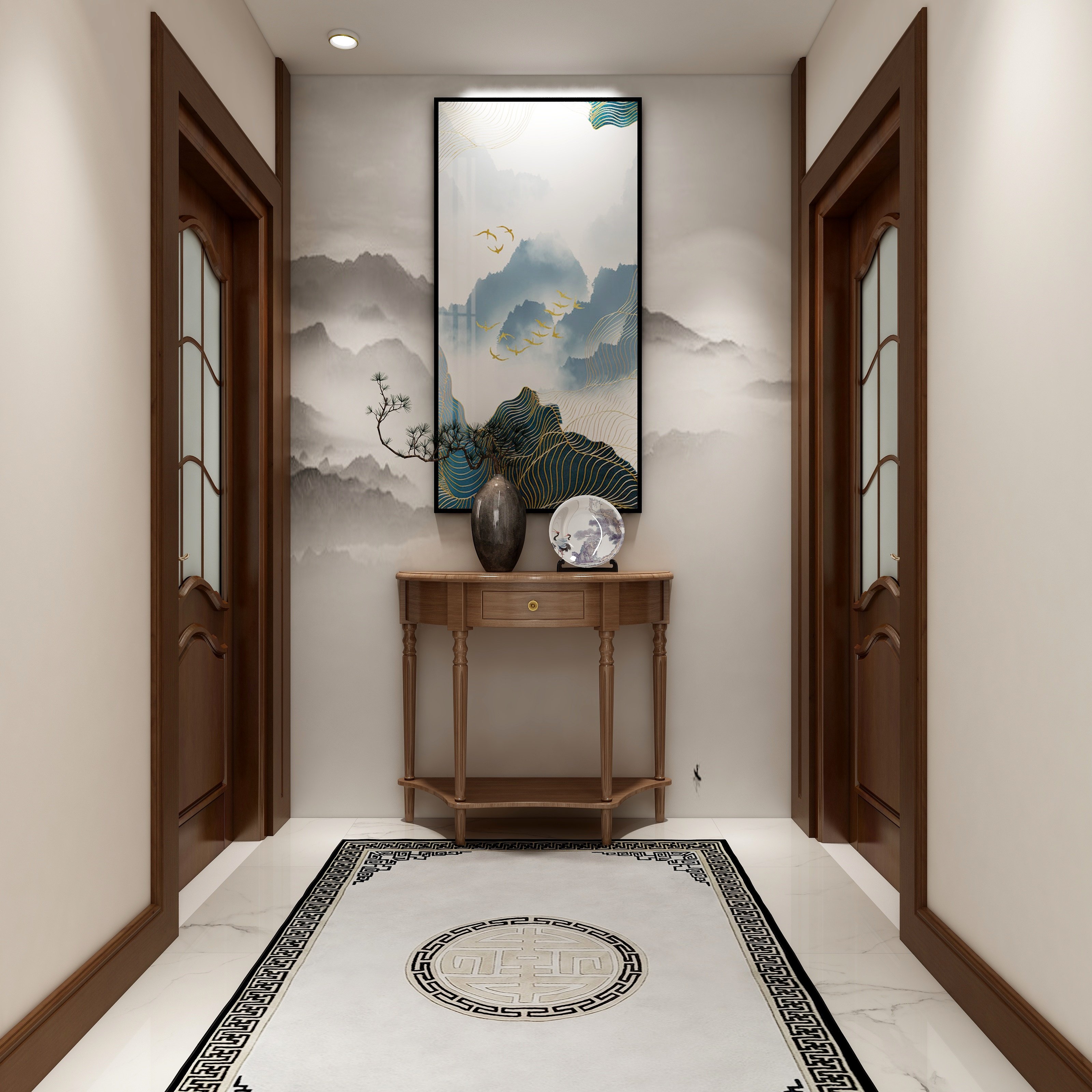 玄关半圆美式轻奢靠墙窄桌实木墙边柜案台进门玄关台