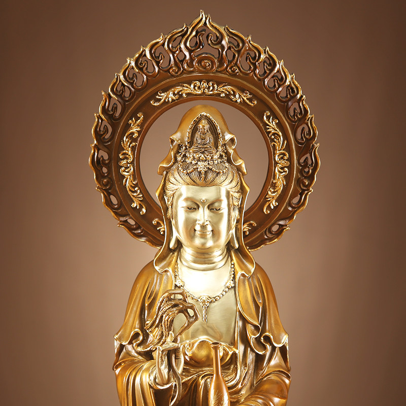 佛像摆件铜欣祥纯铜观音龙上观上观音像佛龛供奉摆件