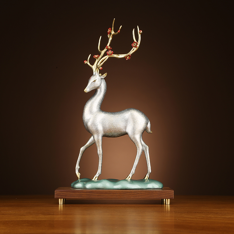 铜欣祥彩铜《长青鹿》梅花鹿摆件家居装饰品客厅玄关办公室工艺品