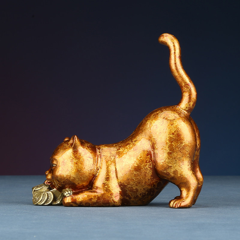 摆件铜欣祥彩铜财迷萌猫招财猫创意可爱可爱猫猫咪摆件